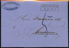 Germany 1859 entire letter to Arnheim with fine boxed EMMERICH/ 2412-1, stamps on 