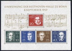 Germany - West 1959 Inauguration of Bethoven Hall, m/sheet, very lightly mounted SG MS 1233a, stamps on , stamps on  stamps on germany - west 1959 inauguration of bethoven hall, stamps on  stamps on  m/sheet, stamps on  stamps on  very lightly mounted sg ms 1233a