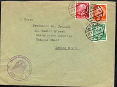 Germany 1934 Hindenburg tri-colour cover to London, stamps on 