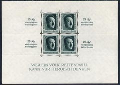 Germany 1937 Hitlers Culture Fund perf m/sheet (plus roulettes) mounted mint, SG MS637, stamps on 