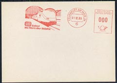 Germany - West 1969 Proof of meter mark for Frankfurt (showing modern train) value expressed as 000, stamps on , stamps on  stamps on germany - west 1969 proof of meter mark for frankfurt (showing modern train) value expressed as 000