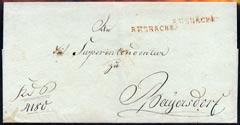 Germany 1810c cover to Bayersdorf showing double strike of str line ANSBACHR h/stamp in red, fine, stamps on 
