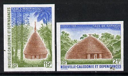 New Caledonia 1988 Traditional Huts set of 2 imperf from limited printing, as SG 827-28*, stamps on , stamps on  stamps on buildings    architecture