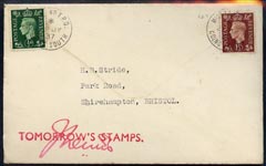 Great Britain 1937 KG6 1/2d & 1.5d defs on cover with clear TPO cancel of 29th July - one day before issue! endorsed Tomorrows Stamps, stamps on , stamps on  kg6 , stamps on 