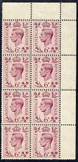 Great Britain 1937-47 KG6 6d unmounted mint corner block of 8 with good doctor blade flaw affecting 3 stamps, stamps on , stamps on  stamps on , stamps on  stamps on  kg6 , stamps on  stamps on 