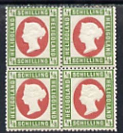 Heligoland 1869 1/4sch error of colour in mounted mint block of 4, Head die I P13.5 x 14.5, top right stamp with variety frame break by G cat 40++ SG 5a but possibly a Le..., stamps on 