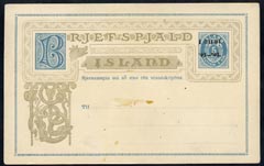 Iceland 5 aur postal stationery card (slight staining), stamps on 