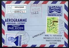 Aerogramme - Iceland 1960D5s 175aur aerogramme registered used, stamps on , stamps on  stamps on aerogramme - iceland 1960\d5s 175aur aerogramme registered used