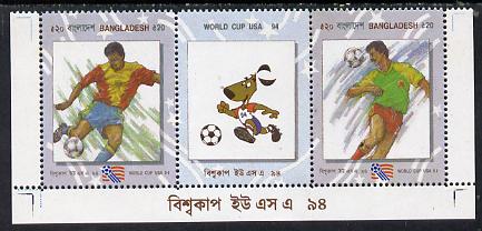 Bangladesh 1994 Football World Cup se-tenant strip of 3 (set of 2 plus label) unmounted mint, SG 509a, stamps on football, stamps on sport