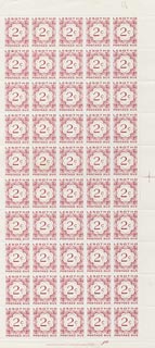 Lesotho 1967 Postage Dues 2c brown-rose complete unmounted mint pane of 50, SG D14, stamps on , stamps on  stamps on lesotho 1967 postage dues 2c brown-rose complete unmounted mint pane of 50, stamps on  stamps on  sg d14