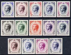 Monaco 1955 seln of 14 different colour trials for the 15f (SG521) mounted mint or unmounted mint, stamps on , stamps on  stamps on monaco 1955 seln of 14 different colour trials for the 15f (sg521) mounted mint or unmounted mint