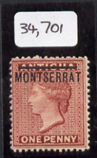 Montserrat 1884 opt on QV 1d of Antigua, mounted mint example from position 20 showing 