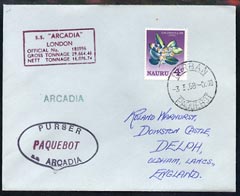 Nauru used in Durban (South Africa) 1968 Paquebot cover to England carried on SS Arcadia with various paquebot and ships cachets, stamps on paquebot