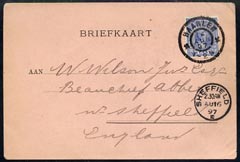 Netherlands 1897 Aug 16, postcard to England bearing 1891 5c blue well tied Haarlem cds, fine, stamps on 