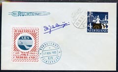 Netherlands 1963 NRS Flight 635 Rocket mail Flight cover with type 2 label (red & green) with cachet & signed by Dr De Bruijn, stamps on 
