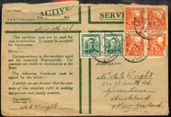 New Zealand 1941 On Active Service Airmail Cover showing 9d rate (roughly opened), stamps on 