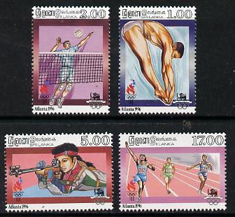 Sri Lanka 1996 Atlanta Olympics set of 4 unmounted mint, SG 1331-34*, stamps on olympic, stamps on sport, stamps on rifle, stamps on running, stamps on handball, stamps on diving