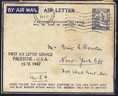 Palestine 1947 First Air letter service to USA, stamps on 