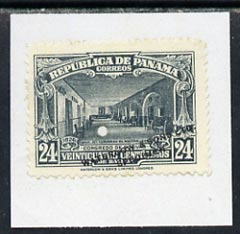 Panama 1926 colour trial proof of 24c Bolivar Congress (SG218) in grey affixed to small piece overprinted 'Waterlow & Sons Ltd, Specimen' with small security puncture, stamps on , stamps on  stamps on   , stamps on  stamps on dictators.