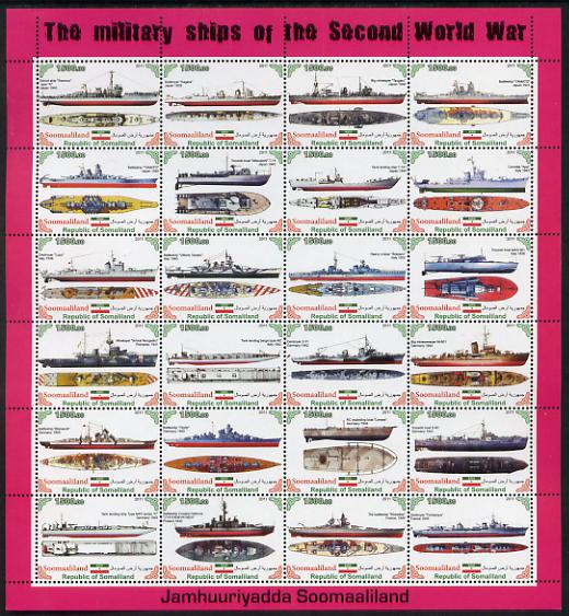 Somaliland 2011 Military Ships of WW2 #1 perf sheetlet containing 24 values unmounted mint, stamps on , stamps on  stamps on , stamps on  stamps on  ww2 , stamps on  stamps on militaria, stamps on  stamps on ships