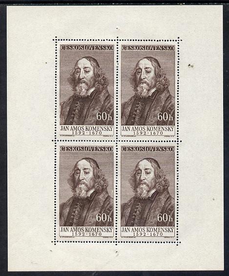 Czechoslovakia 1957 J A Komensky (Comenius) 60h perf sheetlet of 4 unmounted mint, as SG 969, stamps on , stamps on  stamps on personalities, stamps on  stamps on science, stamps on  stamps on religion, stamps on  stamps on education