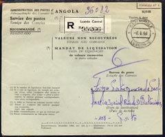 Portugal -Angola 1956 pre-printed registered cover to Porto, stamps on 
