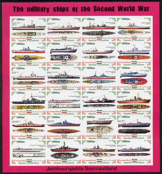 Somaliland 2011 Military Ships of WW2 #1 imperf sheetlet containing 24 values unmounted mint, stamps on , stamps on  stamps on , stamps on  stamps on  ww2 , stamps on  stamps on militaria, stamps on  stamps on ships