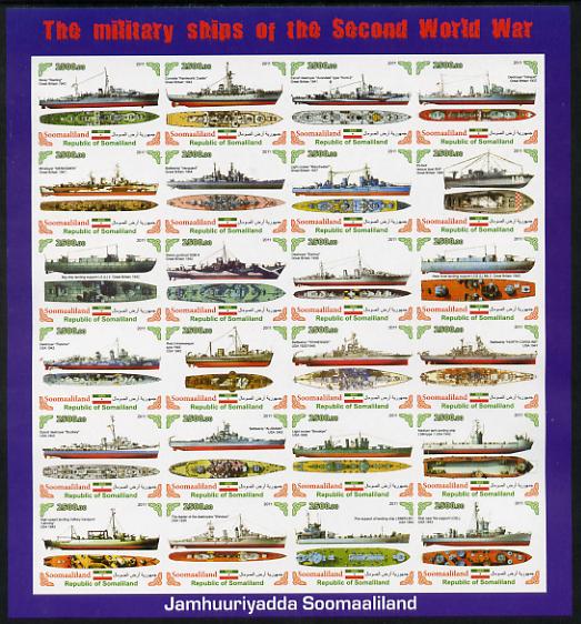 Somaliland 2011 Military Ships of WW2 #2 imperf sheetlet containing 24 values unmounted mint, stamps on , stamps on  stamps on , stamps on  stamps on  ww2 , stamps on  stamps on militaria, stamps on  stamps on ships