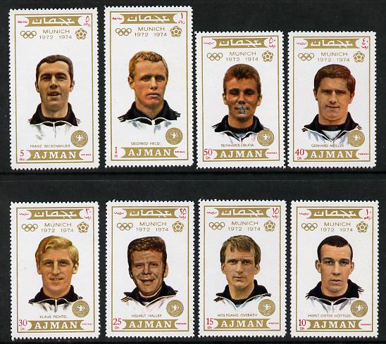 Ajman 1971 Olympic Footballers set of 8 unmounted mint (Mi 1237-44) , stamps on , stamps on  stamps on football  sport    olympics