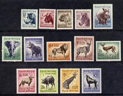South Africa 1954 Animal definitive set complete 1/2d to 10s lightly mounted mint, SG 151-64 cat 0, stamps on 