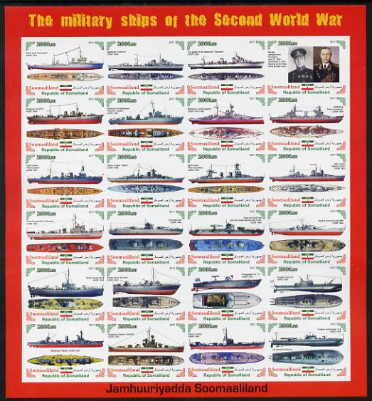 Somaliland 2011 Military Ships of WW2 #3 imperf sheetlet containing 24 values unmounted mint, stamps on , stamps on  ww2 , stamps on militaria, stamps on ships