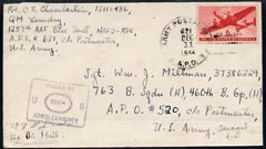 United States 1944 Censor (05354) cover to Senegal bearing 6c Airmail & US army cds, stamps on 