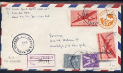 United States 1944 6c Orange p/stat (Naval) Censor cover to New York with add 30c (4 vals) & 5 diff purple cds on rev, stamps on 