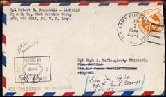 United States 1944 6c orange postal stat Airmail cover canc fine US Army cds plus Censor cachet, stamps on 