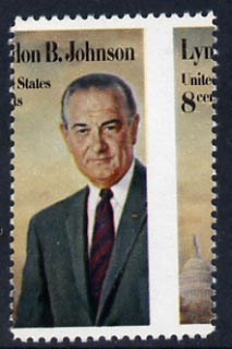 United States 1973 Pres Johnson 8c unmounted mint single with vert perfs misplaced 8.5 mm to right, spectacular, stamps on , stamps on  stamps on united states 1973 pres johnson 8c unmounted mint single with vert perfs misplaced 8.5 mm to right, stamps on  stamps on  spectacular