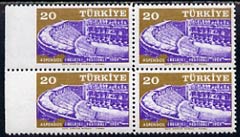 Turkey 1959 Aspendos Festival 20k unmounted mint marginal block of 4 imperf between stamps and margin, stamps on , stamps on  stamps on turkey 1959 aspendos festival 20k unmounted mint marginal block of 4 imperf between stamps and margin