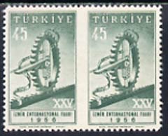 Turkey 1956 International Fair 45k unmounted mint marginal pair imperf between, stamps on xxx