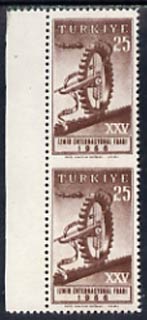 Turkey 1956 International Fair 25k unmounted mint marginal pair imperf between, stamps on 