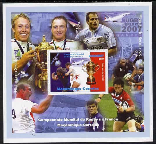 Mozambique 2007 Rugby World Cup #1 imperf souvenir sheet unmounted mint. Note this item is privately produced and is offered purely on its thematic appeal , stamps on , stamps on  stamps on sport, stamps on  stamps on rugby, stamps on  stamps on concorde, stamps on  stamps on aviation