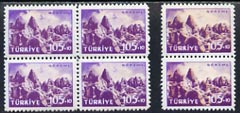 Turkey 1959 Tourist Publicity fine mounted mint block of 4 with fine dry print of orange, plus pair as normal, stamps on 