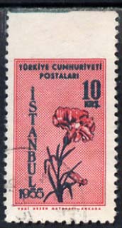 Turkey 1955 Flower Festival 10k fine used single imperf between stamp and margin