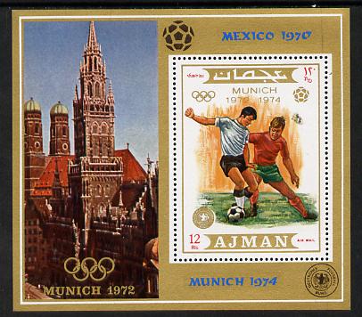 Ajman 1971 Olympic Footballers m/sheet unmounted mint (Mi BL 337A), stamps on , stamps on  stamps on football   sport     olympics    churches