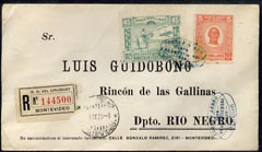 Uruguay 1925 registered cover from Montevedeo to Rio Negro, stamps on 
