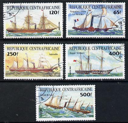 Central African Republic 1984 Transport (Ships) set of 5 cto used, SG 1012-13, stamps on , stamps on  stamps on ships, stamps on paddle steamer