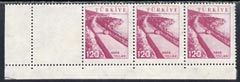 Turkey 1959 Pictorial 120k mounted mint corner strip with entire design omitted from left hand stmp, stamps on xxx