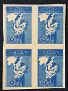 Turkey 1966 Child Welfare 50k imperf proof block of 4 with red omitted printed on ungummed paper, stamps on 