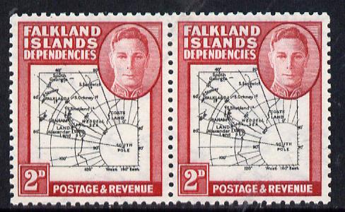Falkland Islands Dependencies 1946-49 KG6 Thick Maps 2d horiz pair, one stamp with Broken Arc variety unmounted mint, stamps on , stamps on  kg6 , stamps on maps