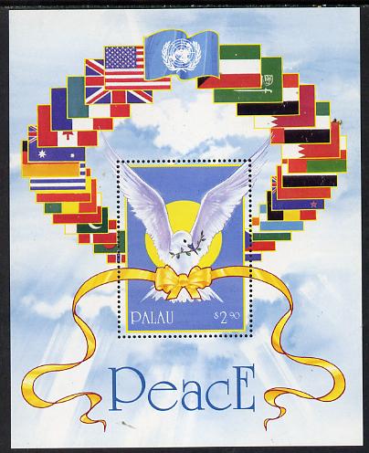 Palau 1991 Operation Desert Storm m/sheet (Dove & Flags) unmounted mint SG MS 468, stamps on battles, stamps on birds, stamps on flags, stamps on militaria, stamps on peace, stamps on doves