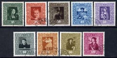 Liechtenstein 1949 Paintings set of 9 very fine used, Mi 268-76, stamps on 