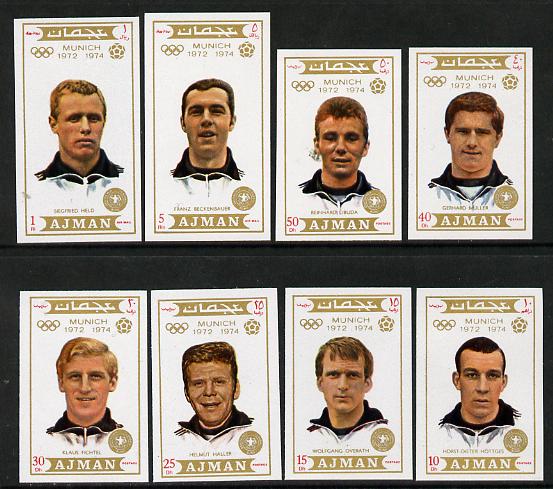 Ajman 1971 Olympic Footballers imperf set of 8 unmounted mint, Mi 1237-44B, stamps on football  sport    olympics